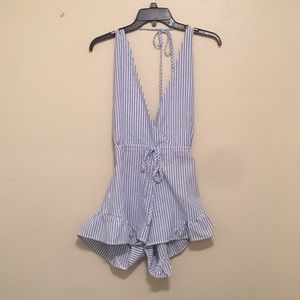 Blue/white striped romper